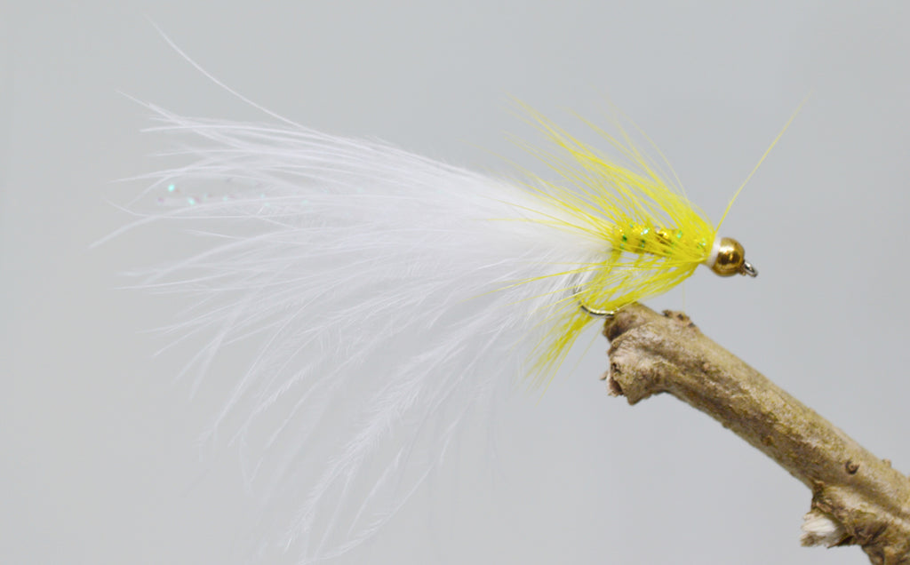 Gold Head Yellow Dancer White Tail x 3 (Barbed or Barbless)
