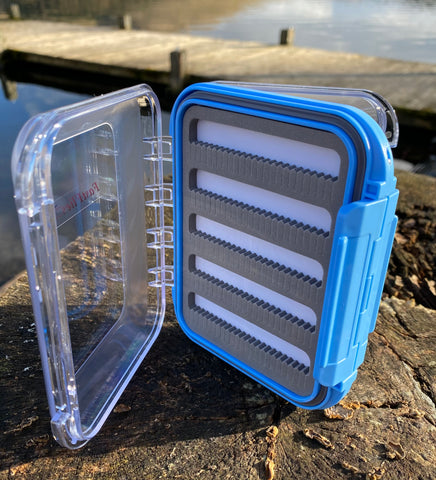 Large pocket size blue double sided waterproof fly box