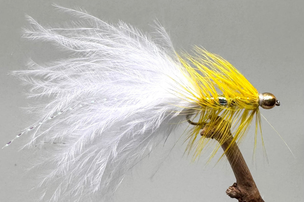 Gold Head Yellow Dancer White Tail x 3   (Barbed or Barbless)