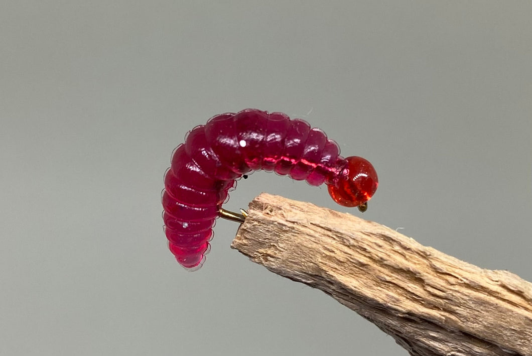 Red Translucent Jelly Maggot x 3  (Barbed)