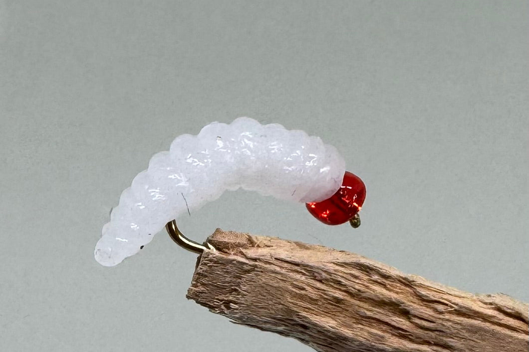 Red Head White Jelly Maggot x 3  (Barbed)