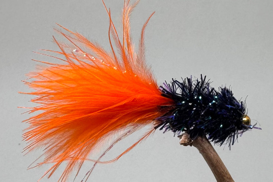 Gold Head Orange & Black Fritz Woolly Bugger x 3  (Barbed)