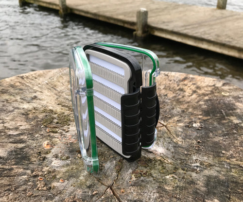 Large pocket size woodland green double sided waterproof fly box