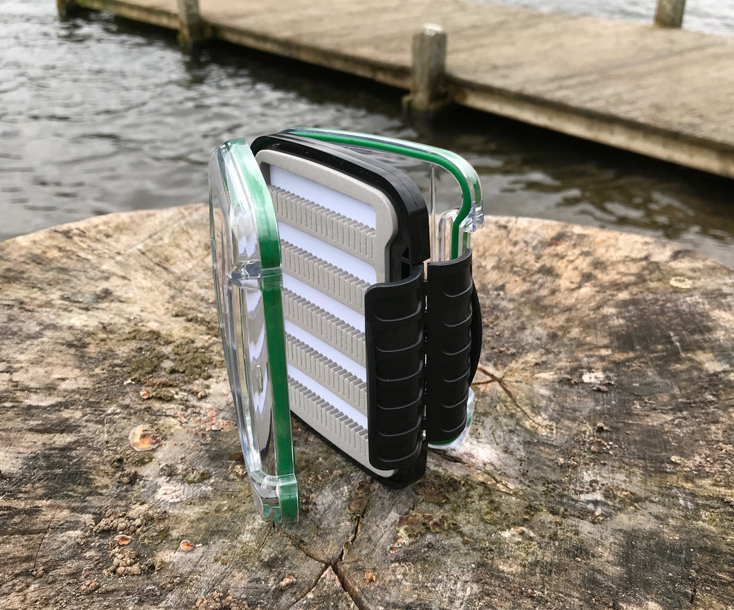 Large pocket size woodland green double sided waterproof fly box