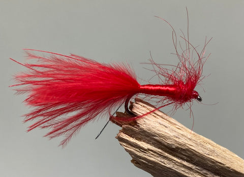 Red bloodworm with feathered tail x 3 (Barbless)
