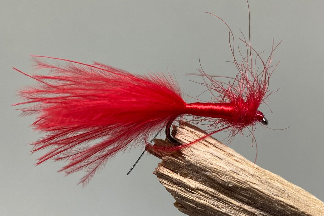 Red bloodworm with feathered tail x 3 (Barbless)