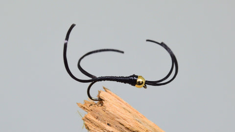 Gold Head Black Flexi Floss Bloodworm x 3 - Fast Flies top trout flies