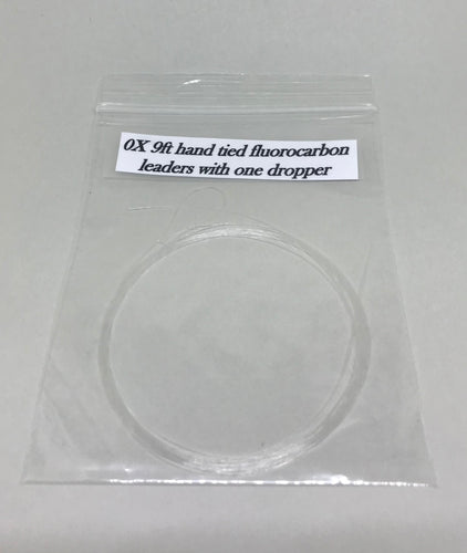 0X, 1X, 3X & 4X 9ft Hand tied fluorocarbon leaders with one dropper