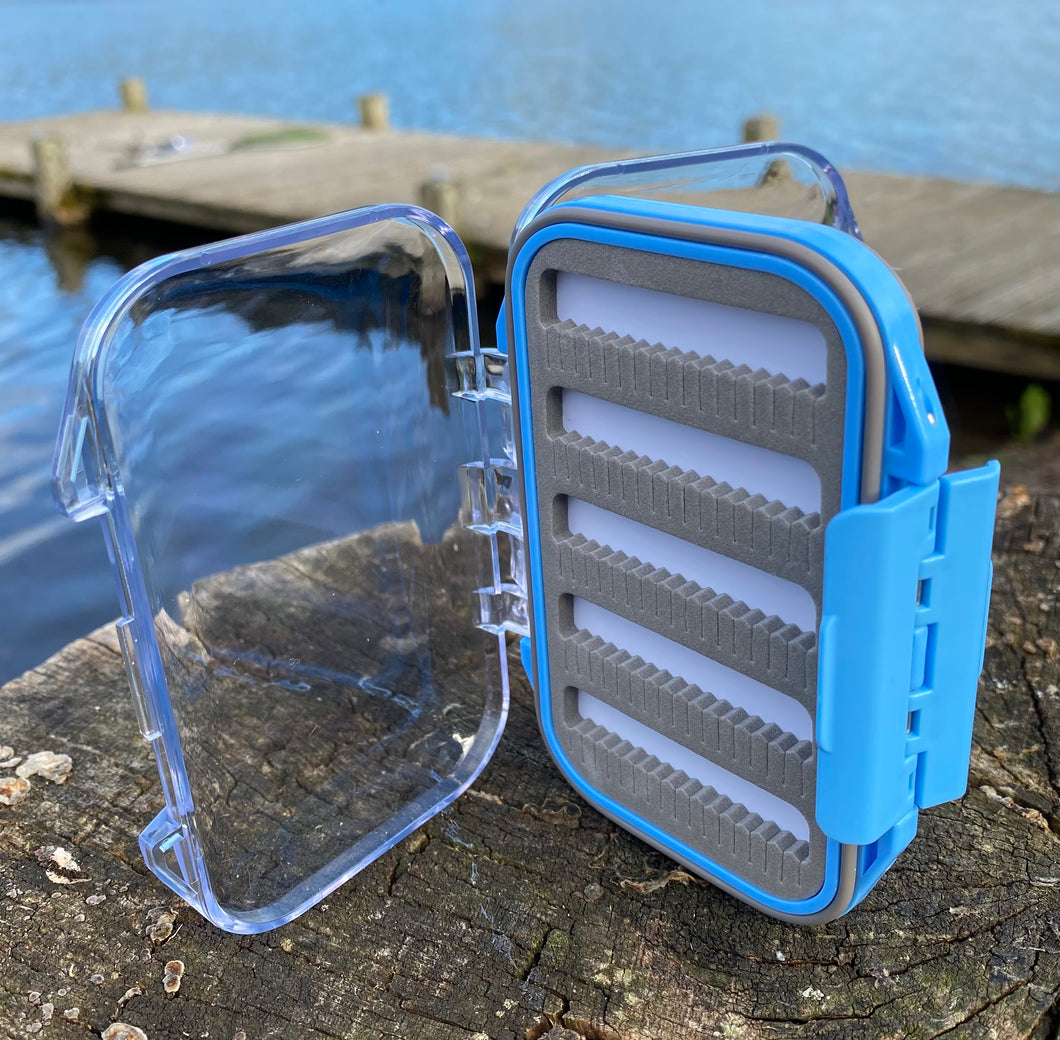 Pocket size blue double sided waterproof fly box