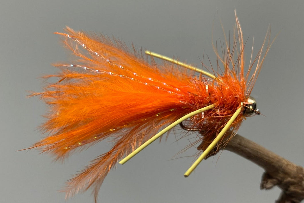 Gold Head Orange Fritz Damsel Legged x 3   (Barbed & Barbless)