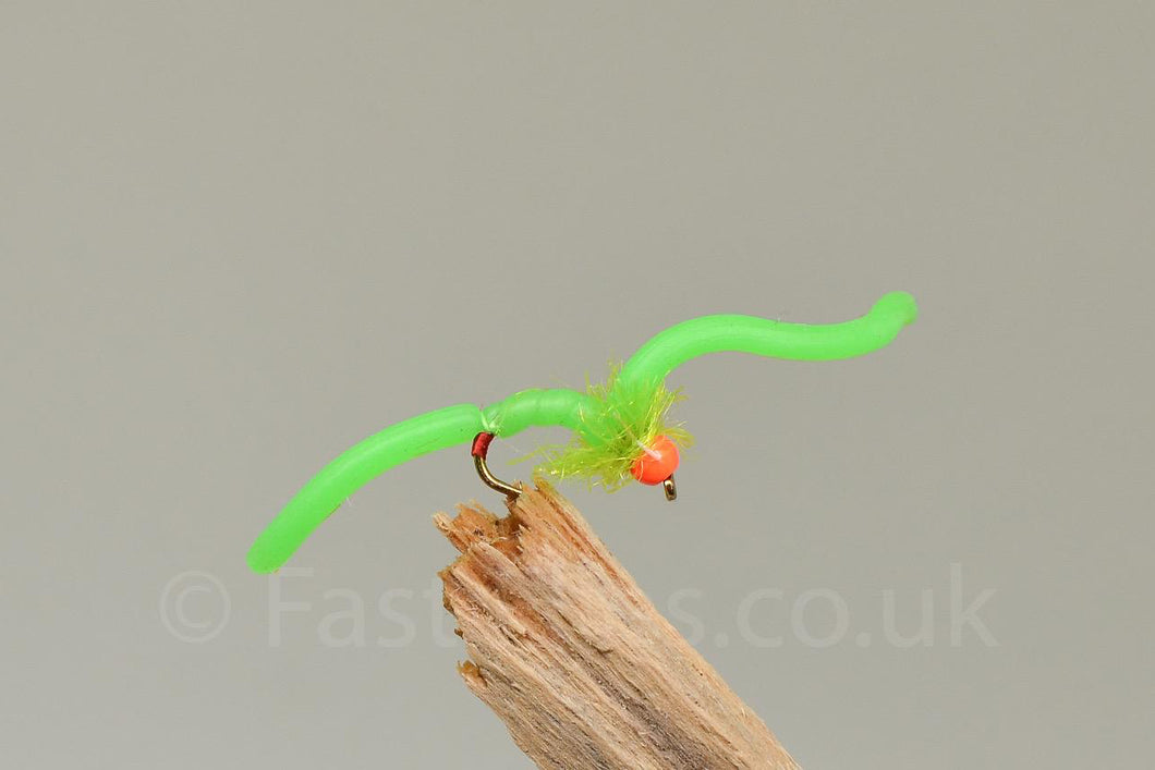 Green Squirmy worm x 3   (Barbed or Barbless)