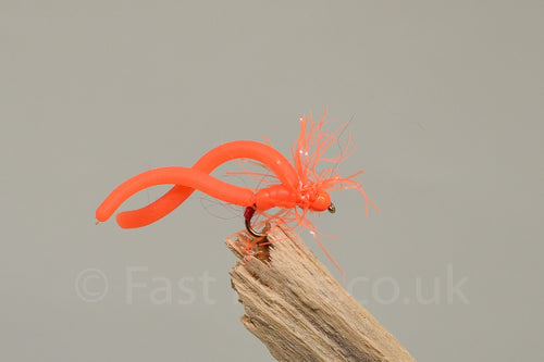 Orange squirmy worm (red head) x 3   (Barbed or Barbless)