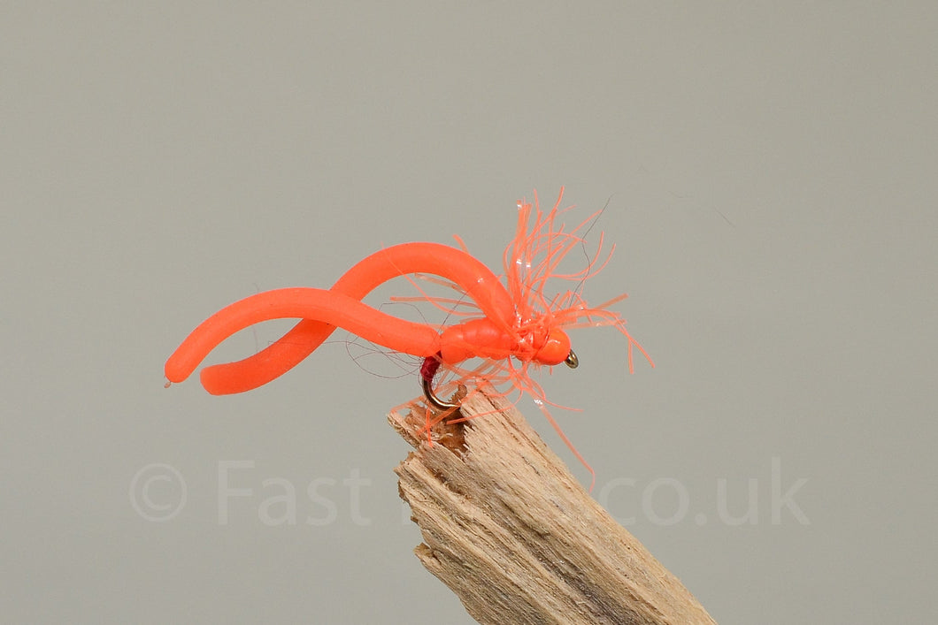 Orange squirmy worm (red head) x 3   (Barbed or Barbless)