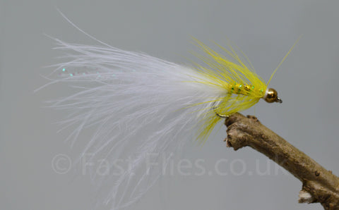 Gold Head Mini Yellow Dancer White Tail x 3 - Fast Flies top trout flies